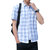 2021夏季男士短袖格子印花衬衫男棉质条纹薄款休闲衬衣(S83蓝色格子 XL)第5张高清大图