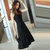 MISS LISA高腰吊带连衣裙内搭修身显瘦纯色百搭一步裙EY3317(黑色 M)第2张高清大图