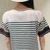 娇维安 夏季韩版体血衫 条纹女士T恤 宽松圆领短袖女式t恤 女(藏青色条纹 XL)第4张高清大图
