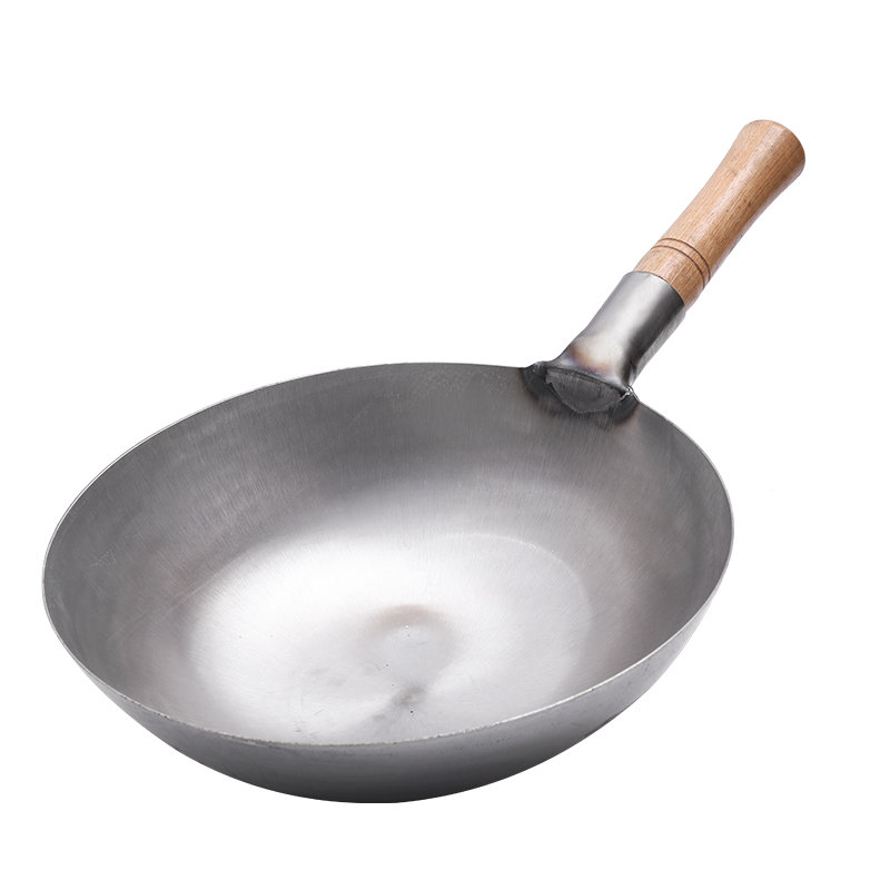 铁锅无涂层熟铁家用炒菜锅厨师饭店商用加厚大马勺燃气灶炒锅40铁柄盖