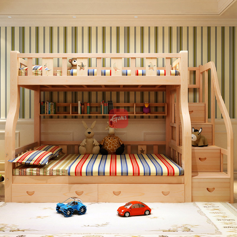 悠佰 实木儿童床 (直梯床 上铺1.3米下铺1.5米)