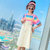 中大童夏季新款女童彩条背带裙套装(160cm 杏色)第5张高清大图