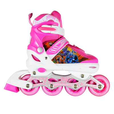 乐士/ENPEX溜冰鞋旱冰鞋轮滑鞋铠甲勇士可调直排闪光轮轮滑鞋儿童套装 KJ-333(粉色 S码（27-32）)
