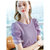 MISS LISA雪纺衫女压褶圆领短袖t恤女法式复古公主袖上衣AL301938(紫色 S)第2张高清大图