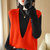 2022春秋新款羊绒女士V领无袖套头纯色马甲毛衣针织马夹 GH039(红色 XL)第2张高清大图