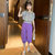 中大童夏季新款女童一字肩碎花套装(160cm 紫色)第3张高清大图