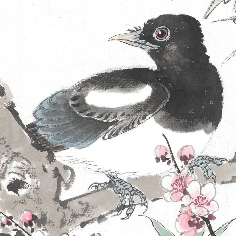 国画花鸟喜上眉梢花鸟画手绘工笔画客厅餐厅装饰挂画