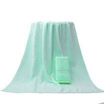 洁丽雅1浴巾+1毛巾 纯棉成人柔软吸水套装 全棉男女加大加厚抹胸(6248绿色)