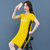 微胖妹妹mm大码女装连衣裙2021年夏装新款遮肚子显瘦宽松洋气裙子(黄色 L)第4张高清大图