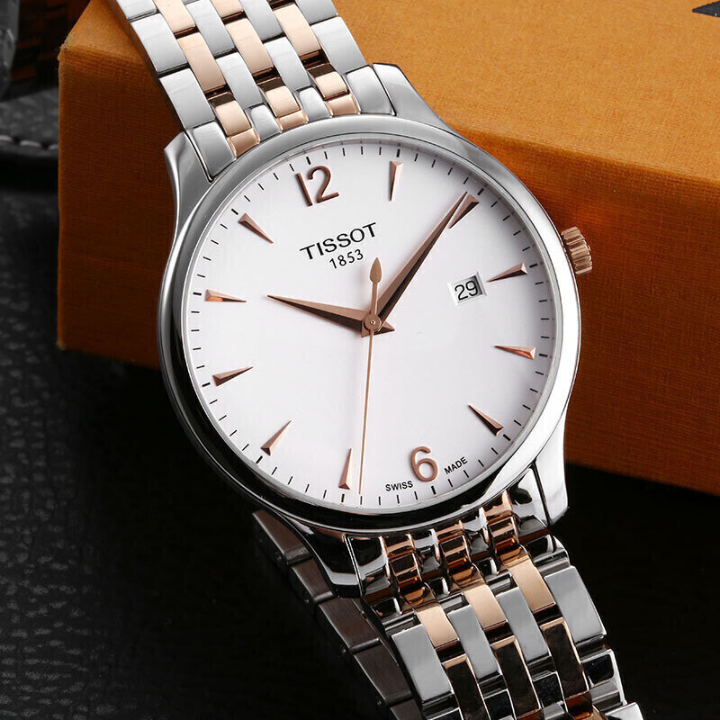天梭tissot瑞士手表石英男士手表俊雅系列瑞士手表钢带简约休闲时尚男