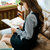 Mistletoe秋款韩版宽松长袖衬衫两件套背带连衣裙(黑色 M)第4张高清大图