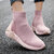 羊骑士女袜子靴秋新品红色休闲靴子英伦风潮流2019年学生高帮针织弹力鞋(YT-A17粉色 40)第4张高清大图