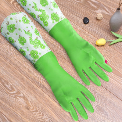 乾越（qianyue） 冬季橡胶皮手套厨房加厚耐用乳胶家务加绒束口手套1(绿色 一双装)