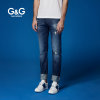 G&G男装新品春季微弹破洞男士牛仔裤修身小脚牛仔裤中腰潮流男裤(蓝色 28)
