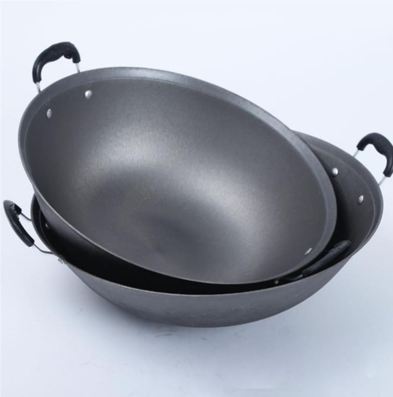 小铁锅铸铁小号老式铸铁锅炒菜锅双耳生铁锅炒锅大炒勺不粘锅无涂加深
