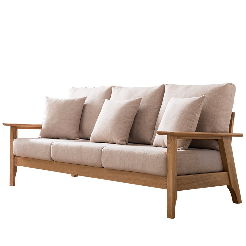 恒兴达白橡木纯实木沙发三人沙发粗腿宽扶手全实木沙发北欧简约家具