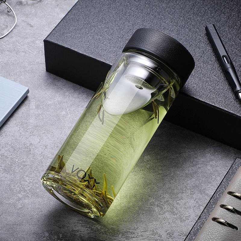 水杯家用便携杯子带盖过滤泡茶杯皮纹棕加厚700ml收藏加购送杯套杯刷