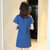 Mistletoe新款夏装短袖修身显瘦牛仔连衣裙 韩版大码中长款A字裙潮女装(蓝色 XL)第2张高清大图