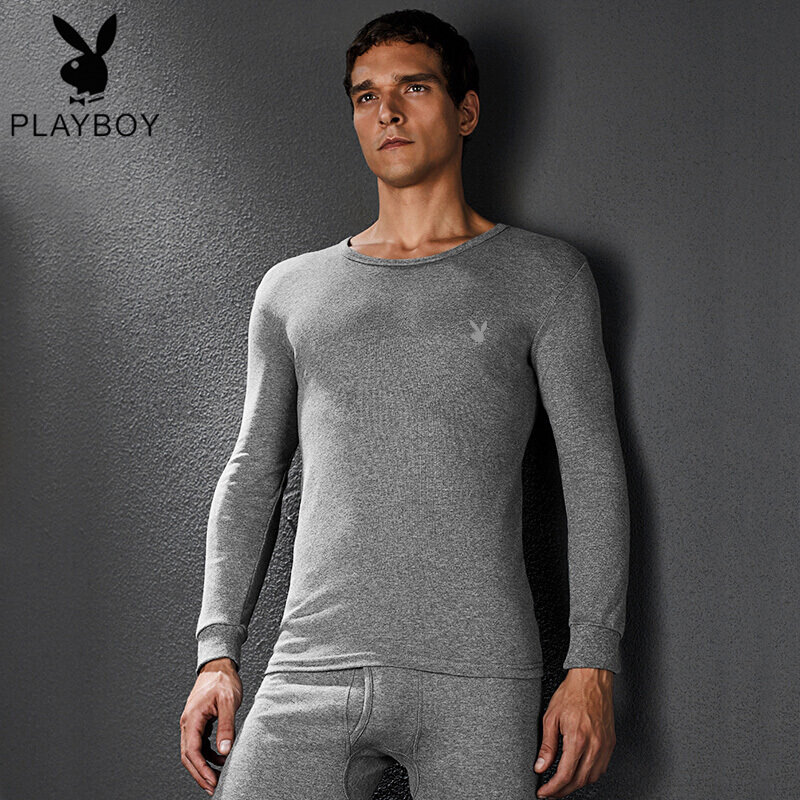 花花公子秋衣秋裤男士纯棉青年薄款全棉毛衫圆领保暖内衣套装冬季3军