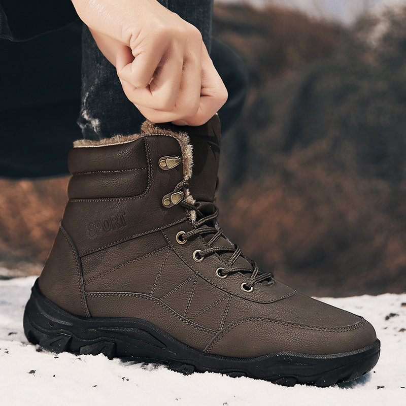 棉鞋子男鞋秋冬季二棉鞋男士马丁靴冬季保暖加绒加厚雪地靴男驼色43
