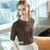 MISS LISA中袖t恤女装立体条纹五分袖体恤纯色气质圆领上衣AL301867(巧克力色 L)第2张高清大图