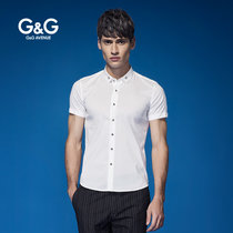 G&G男装新品夏季薄款棉男士短袖衬衫修身商务衬衣小领免烫衬衫男(黑色 XXXL)